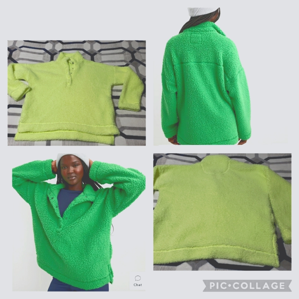 💚Aerie Sherpa Quarter Snap Oversized Sweatshirt Extra Small Medium Large Yellow